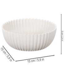 tételeket Kerek, bordázott tál fehér színben, sokoldalú dekorációhoz, 15 cm, 2 darab