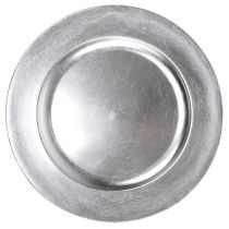 Műanyag tányér 25cm ezüst, ezüst levél hatású