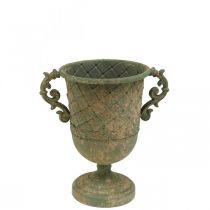 Ültetési csésze, fogantyús kehely, antik megjelenésű fémedény Ø15,5cm H23,5cm
