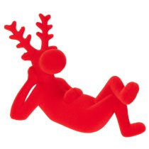 tételeket Dekoratív vörös rénszarvas figura, fekvő helyzetben, modern dizájn, 24 cm, 2 darab