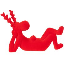 tételeket Dekoratív vörös rénszarvas figura, fekvő, modern dizájn, 24 cm, 2 darab
