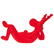 tételeket Dekoratív vörös rénszarvas figura, fekvő, modern dizájn, 24 cm, 2 darab