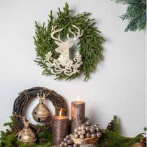 tételeket Akasztható rénszarvas, karácsonyi dekoráció, szarvasfej, fém medál arany antik megjelenés H23cm 2db