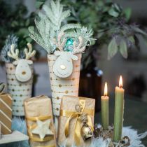 tételeket Rénszarvas cserep, Adventi dekoráció, fém dekoráció, virágtartó karácsonyra fehér, arany H28cm Ø8,5cm