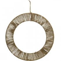 Fali dekoráció, nyári, akasztós gyűrű, bohó stílusú, díszgyűrűvel borított natúr, ezüst Ø49cm