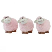 tételeket Rózsaszín bárány szemüveggel és prémes kerámiával 10,5×5,5×9 cm 3db