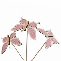 tételeket Rózsaszín pillangó deco botok fa 7,5cm 28cm 12db