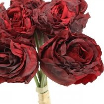 Műrózsák piros, selyem virágok, rózsa csokor L23cm 8db