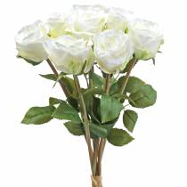 Dekoratív rózsa selyem virágok csokorban krém 36cm 8db