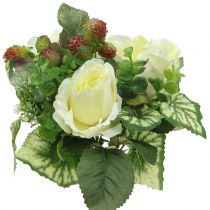 Fehér rózsa/hortenzia csokor bogyókkal 31cm