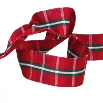 tételeket Rusztikus kockás szalag piros színben ünnepi dekorációhoz, széles 25 mm, hosszú 15 m