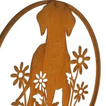 Fém jelű patinás kutya virágokkal Ø38cm