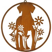 Fém jelű patinás kutya virágokkal Ø38cm