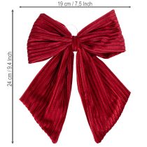 tételeket Piros bársony kordbársony masni karácsonyfadíszek felakasztására, 24 cm, 2 darab