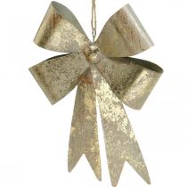 Akasztható masni, karácsonyfadísz, arany fémdísz, antik megjelenés H23cm Szé16cm