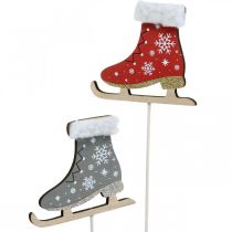 tételeket Deco plug jégkorcsolya, karácsonyi dekoráció, fa dugó szürke, piros L32cm 8db