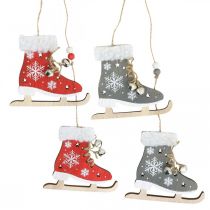 Pár akasztható korcsolya, téli dekoráció, karácsonyi medál, fa dekoráció piros / szürke L50cm 4db