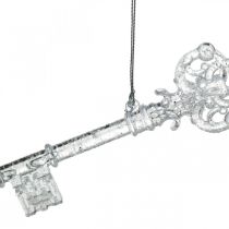 Karácsonyfadísz kulcs, Advent, fa medál csillogó átlátszó / ezüst L14,5cm műanyag 12db