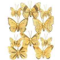 Tavaszi pillangó klipsszel arany tavaszi dekorációval 6cm 10db szettben
