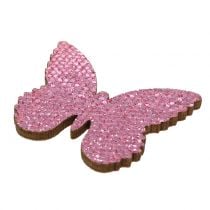 Szórt dekoráció pillangó rózsaszín csillám 5/4 / 3cm 24db