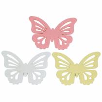 Szórt díszítésű pillangó fehér, sárga, rózsaszín válogatott fa 5cm 40db