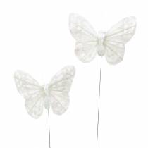 Tollas pillangó drótfehér, csillámos 5cm 24db