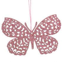 Deco fogas pillangó rózsaszín glitter 8cm 12db