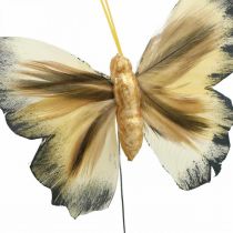 Deco pillangó, tavaszi dekoráció, drótlepke barna, sárga, fehér 6×9cm 12db
