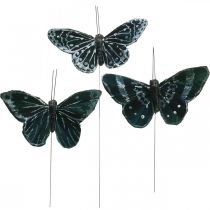 Tolllepkék fekete-fehér, pillangók dróton, műmoly 5,5×9cm 12db