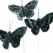 Tolllepkék fekete-fehér, pillangók dróton, műmoly 5,5×9cm 12db