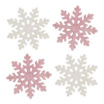 Hópehely 4cm rózsaszín/fehér csillámmal 72db
