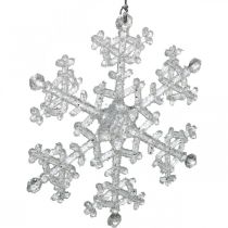 Dekoratív hópehely, téli dekoráció, akasztható jégkristály, karácsonyi H10cm SZ9,5cm műanyag 12db
