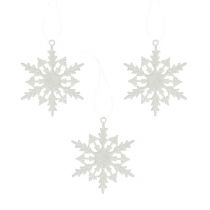 Akasztható hópehely 7cm fehér csillámmal 36db
