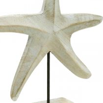 Fából készült tengeri csillag, tengeri dekoratív szobor, tengeri dekoráció natúr, fehér H28cm