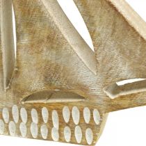 tételeket Fából készült vitorlás, tengeri dekorációval, natúr színű fa csónak, fehér H23cm