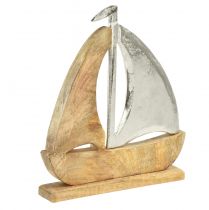 tételeket Vitorlás hajó dekoráció natúr ezüst mangófa 25,5x4x28,5cm