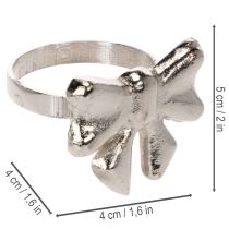 tételeket Szalvétagyűrű masnival, fém, fényes ezüst, 5cm, 4 darab