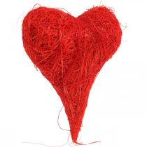 Piros szizál szívek, esküvői dekoráció, természetes szizál szálak, Valentin-nap H7,5-9cm 16db