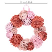 tételeket Függő virágkoszorú rózsaszín virágokkal, stílusos nappali dekoráció, 25 cm