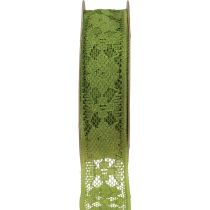 Csipke szalag zöld 25mm virágmintás dekoratív szalagcsipke 15m