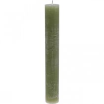 tételeket Egyszínű gyertyák olívazöld pálcás gyertyák 34×240mm 4 db