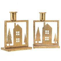 tételeket Stick gyertyatartó Karácsonyi ház antik arany megjelenés 10×6×14cm 2db
