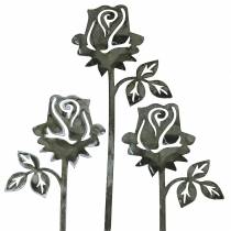 Fém dugó rózsa ezüstszürke, fehér mosott fém 20cm × 8cm 12db