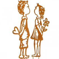 Nosztalgikus dugók, fiú és lány, kerti dekoráció, virágdugó patina L46,5cm 2 db-os készlet