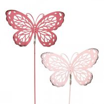 Kerti karó pillangó fém rózsaszín H30cm 6db