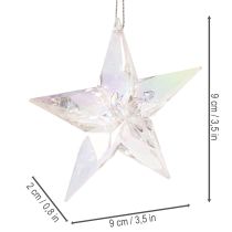 tételeket Dekoratív csillagdíszek, irizáló átlátszó akril, karácsonyfadíszek, 9 cm, 6 darab
