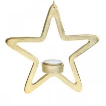 tételeket Dekoratív csillag teamécses tartó akasztható fém arany 20cm