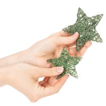 tételeket Dekoratív zöld drótcsillag készlet, két méret, 10 cm, 12 darabos