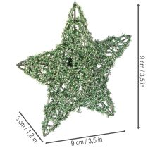 tételeket Dekoratív zöld drótcsillag készlet, két méret, 10 cm, 12 darabos