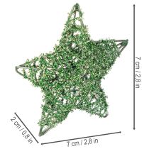 tételeket Dekoratív zöld drótcsillag készlet, két méret, 10 cm, 12 darabos